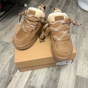 UGG Kids Tan Sneakers with Plaid Accents